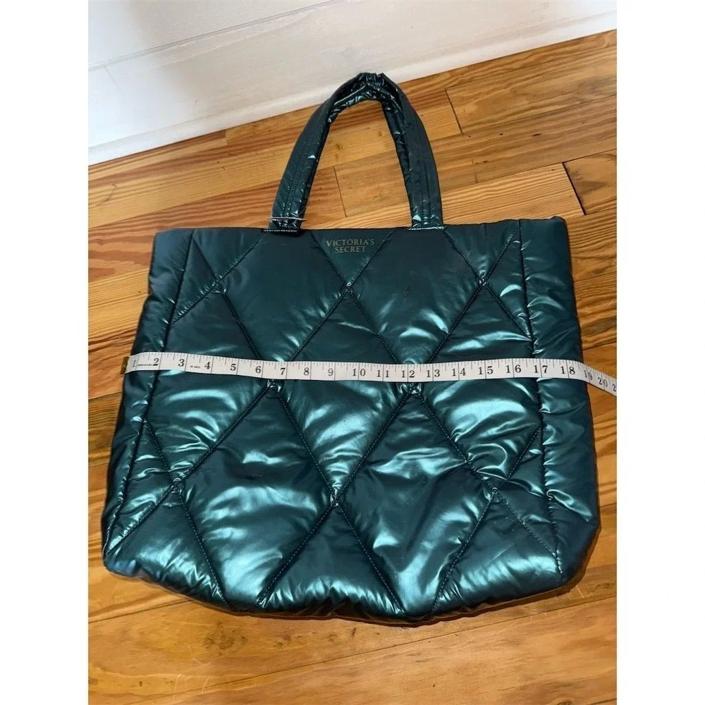 Victoria's Secret Emerald Teal Metallic Quilt Puffer Tote Bag weekender carry on